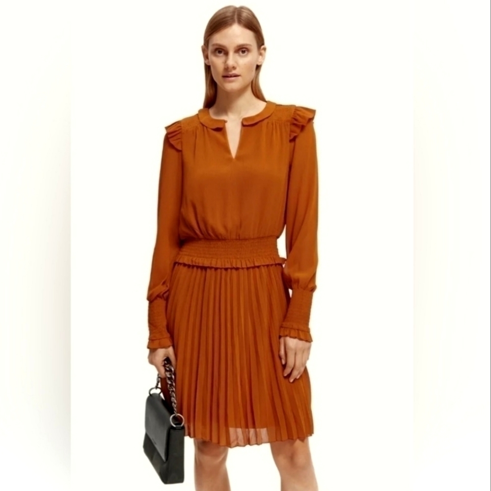 Rag & bone long sleeve smocked mini dress pumpkin medium NWT - Picture 1 of 9